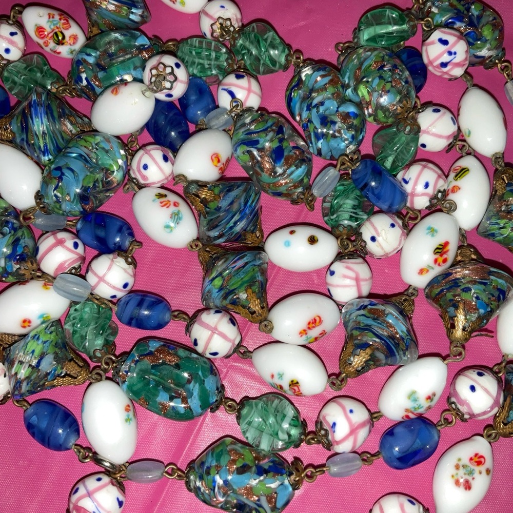 Murano glass beaded lamp work Venetian millefiori necklace